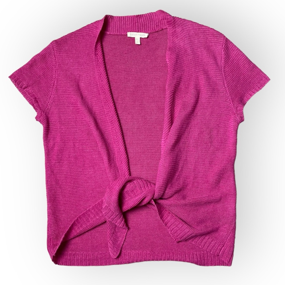 Eileen Fisher Cardigan Women's S Pink 100% Linen Short Sleeve Lagenlook - Picture 2 of 9